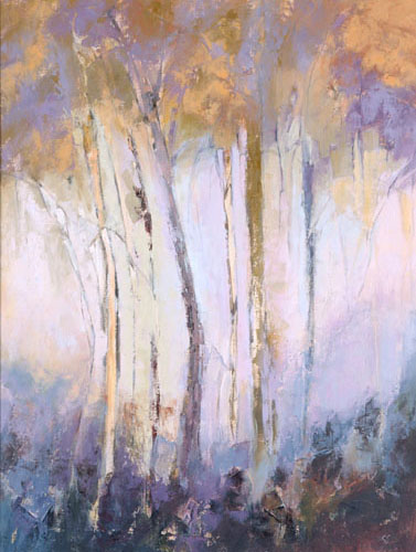 Oil abstract hinting at a lady in the woods