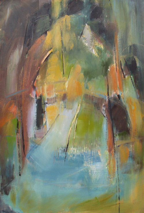 Abstract painting implying a gateway by Carol Sproston